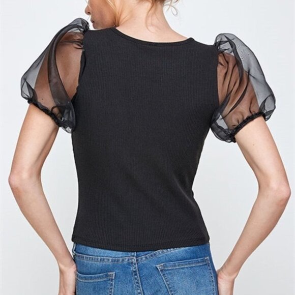 Puff Sleeved Black Top Black - Picture 3 of 8